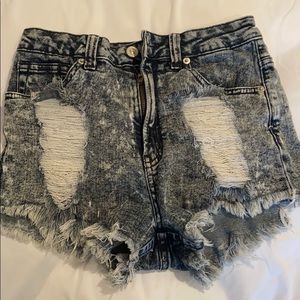 Black distressed jean shorts